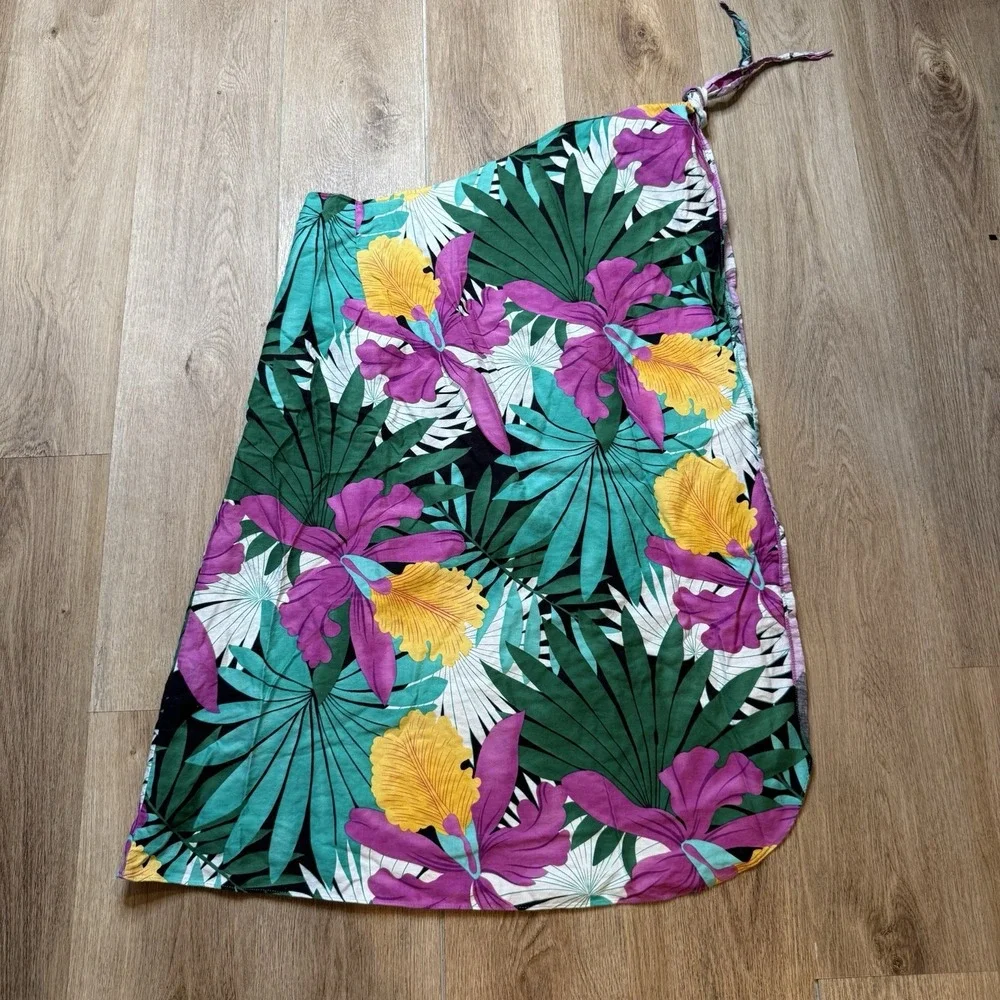 Hilo Hattie Floral Sarong Wrap Skirt Made in Hawaii Tropical Hibiscus OS Blue